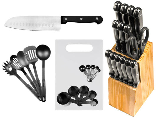 29 Piece Knife Block Cutlery and Kitchen Tools Set in Black