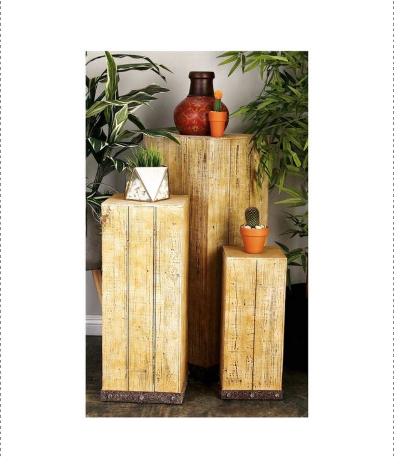 Wood (Set of 3) Square Pedestal Accent Tables Natural - Olivia & May