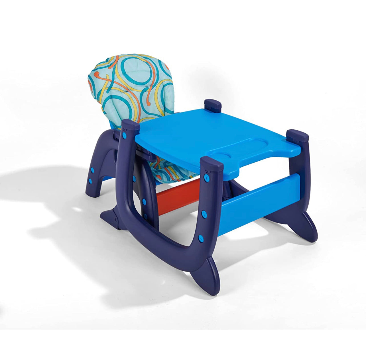 Badger Basket Envee II Baby High Chair with Toddler Playtable and Chair Conversion, Blue/Orange