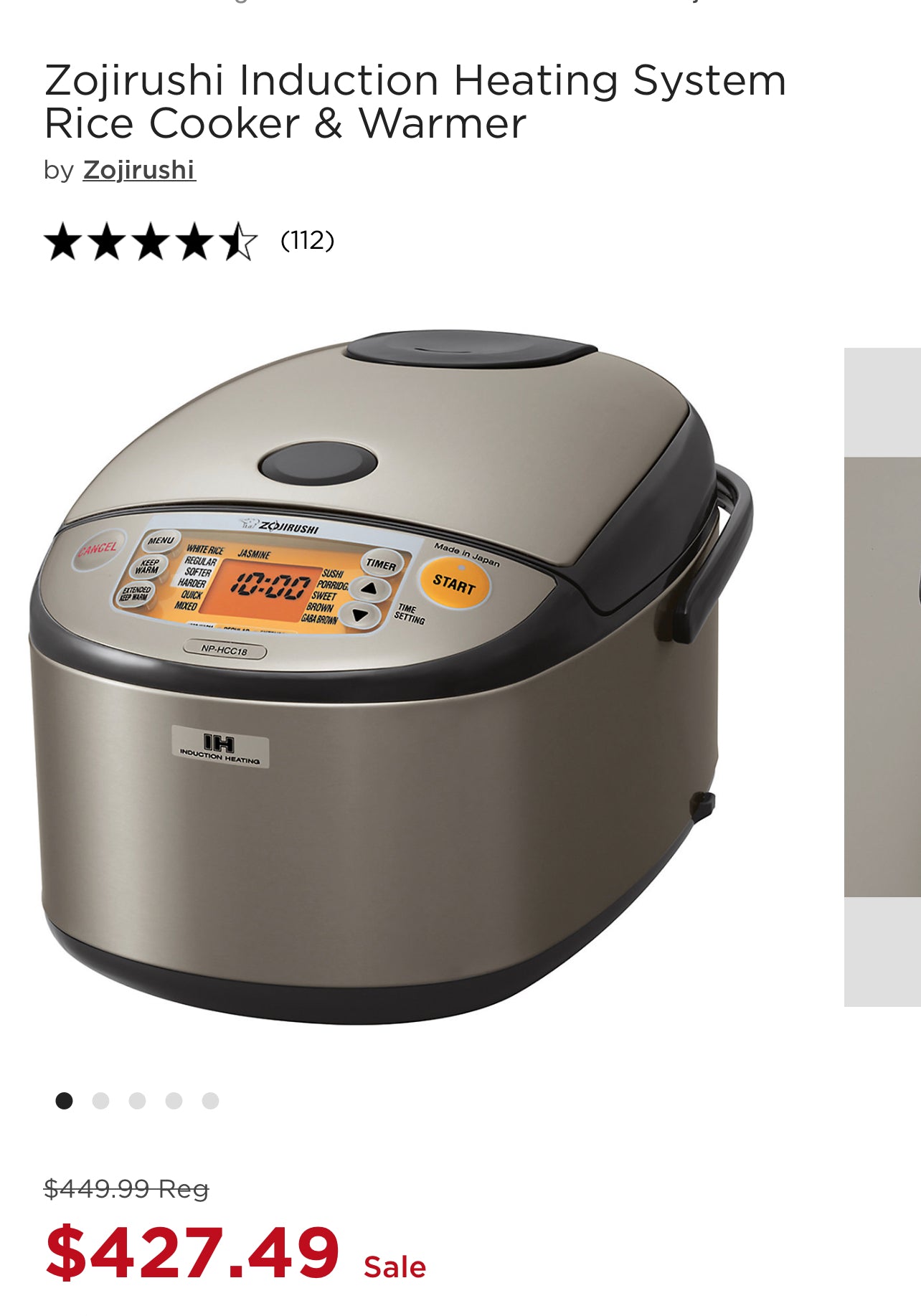 Zojirushi NP-HCC18XH Induction Heating System Rice Cooker and Warmer –  Thrifty Bodega
