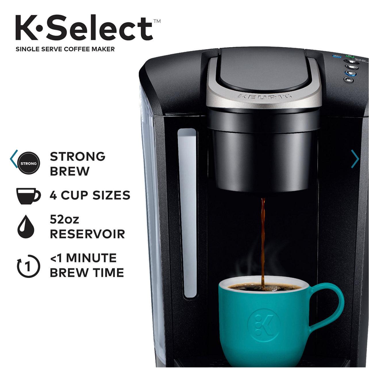 Kuerig K-Select Single Serve KCup Pod Coffee Maker with Strength Control